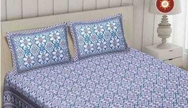 DHRUVINSRI Soft Cotton King Size Bed Bedsheet 90*108 Inches with 2 Pillow Covers Heritage Luxury Floral Print - Blue Colour