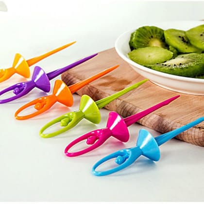 DHRUVINSRI Dancing Doll Fruit Fork Cutlery Set with Stand, Multicolor | Fun & Practical | Reusable & Easy to Use | Pack of 6